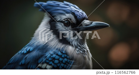 Blue Jay bird closeup with forest background. Generative AI 116562766