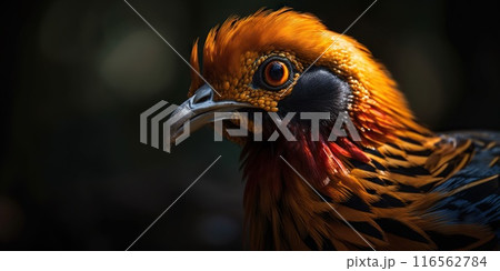 Golden pheasant close up with forest background. Generative AI 116562784