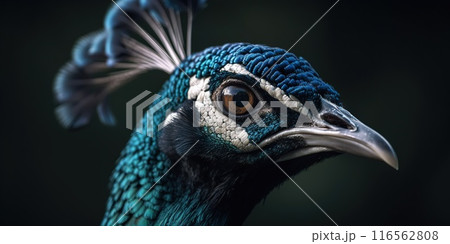 Close up photo of Peafowl bird on forest background. Generative AI 116562808