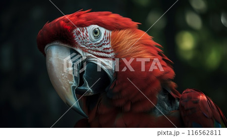 Scarlet macaw parrot on forest background. Generative AI 116562811