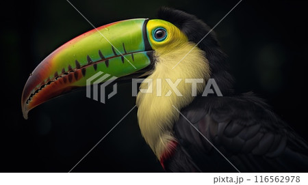 Keel-billed Toucan portrait in nature. Generative AI Keel-billed Toucan portrait in nature. Generative AI 116562978