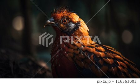 Golden pheasant close up with forest background. Generative AI 116563003