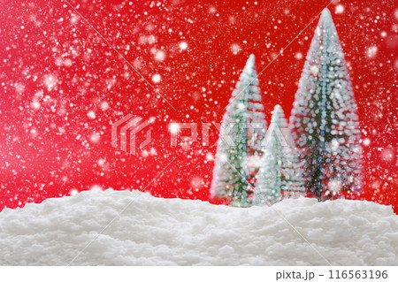 Empty white snow with blur Christmas tree background 116563196