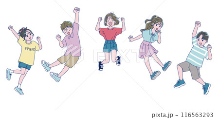 元気にジャンプする小学生の男女 元気にジャンプする小学生の男女 116563293