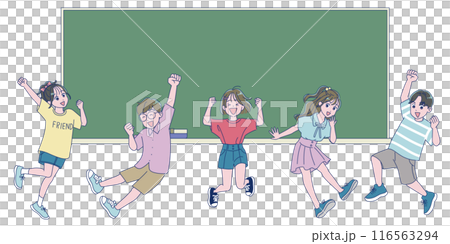 小學男生女生精力充沛地跳躍 116563294