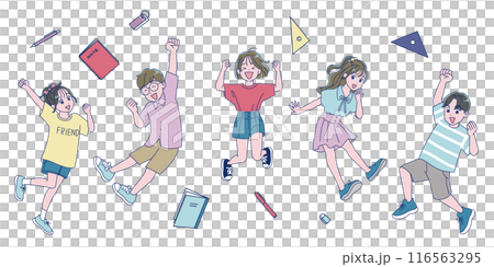 元気にジャンプする小学生の男女 元気にジャンプする小学生の男女 116563295