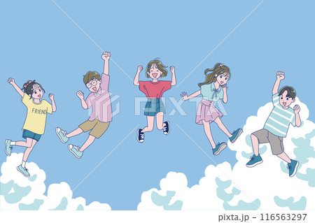 笑顔でガッツポーズする男の子と女の子 116563297