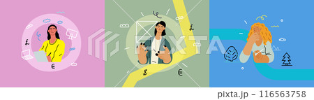 Creative Workspace: Video Conference, modern flat vector concept illustration of person engaging in virtual business meeting Connectivity, collaboration, digital interaction, remote work, productivity 116563758