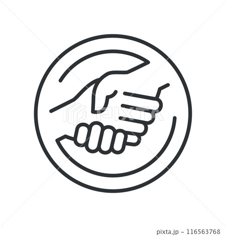 Icon of a handshake enclosed in a circle, symbolizing partnership and agreement. Vector illustration. Icon of a handshake enclosed in a circle, symbolizing partnership and agreement. Vector illustration. 116563768
