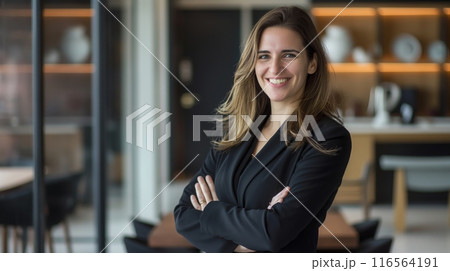 Confident Businesswoman in Modern Office Setting, Professional Portrait for Corporate Branding, and Marketing 116564191