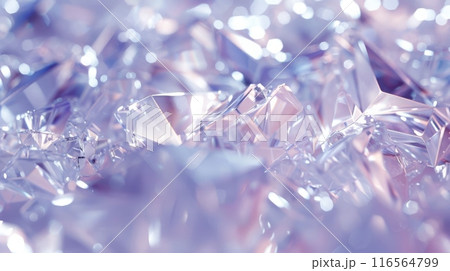 Sparkling Crystalline Surface with Prismatic Texture and Purple, Pink Hues - Ideal for Abstract Design, Poster, or Background 116564799