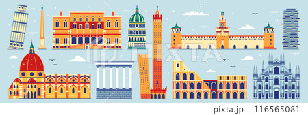 Italy Travel Banner with Italian Landmarks Italy Travel Banner with Italian Landmarks 116565081