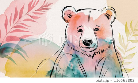 原画 『 異世界散歩 』アクリル水彩 絵画 くま 熊 イラスト