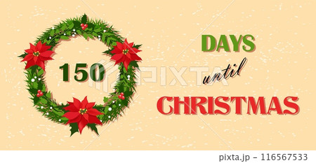 Days until Christmas, poinsettia wreath banner 116567533