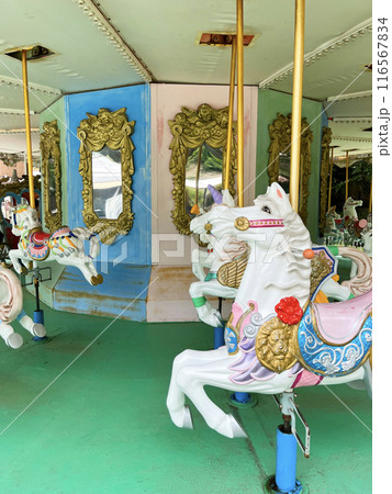 遊園地にある昭和レトロなメリーゴーランド 116567834