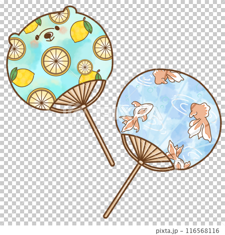 Goldfish pattern fan and lemon pattern fan 116568116