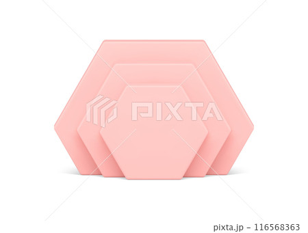 Pink hexagonal vertical wall level geometric honeycomb minimalist 3d element realistic vector 116568363