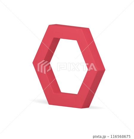 Red regular crystal hexagonal border decorative minimalist honeycomb isometric realistic vector 116568675