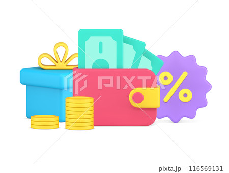 Cashback percent and presents for payment buying purchase 3d icon vector illustration sale, discount Cashback percent and presents for payment buying purchase 3d icon vector illustration sale, discount 116569131