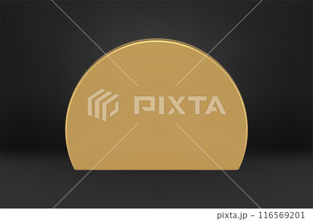 Luxury isometric semicircle metallic golden basic foundation on black background vector illustration 116569201