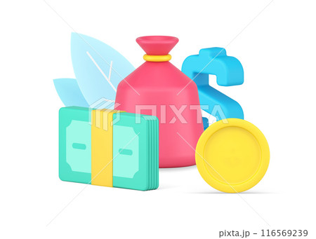 Financial independence, richness and business wealth with sack of money, stack of currency Financial independence, richness and business wealth with sack of money, stack of currency 116569239