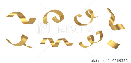 Curved glossy golden metallic confetti festive holiday celebration realistic 3d template vector 116569323
