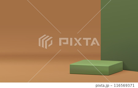 Green squared 3d podium pedestal with wall background realistic vector illustration 116569371