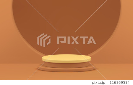 Neutral 3d showroom cylinder stand with circle wall hole background realistic vector illustration 116569554