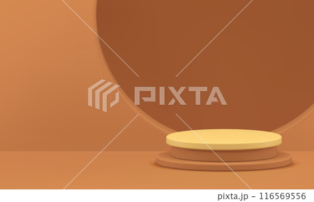 Beige 3d cylinder podium pedestal with circle hole wall background realistic vector illustration 116569556