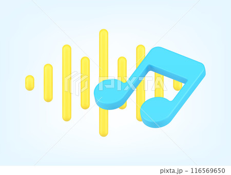 Musical application isometric template with notes and sound wave 3d icon isometric vector 116569650
