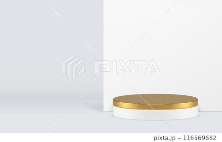 White neutral 3d luxury podium pedestal mock up for cosmetic product show realistic vector 116569682