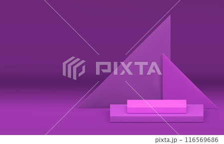 Purple 3d podium pedestal with triangle geometric wall background realistic vector illustration Purple 3d podium pedestal with triangle geometric wall background realistic vector illustration 116569686