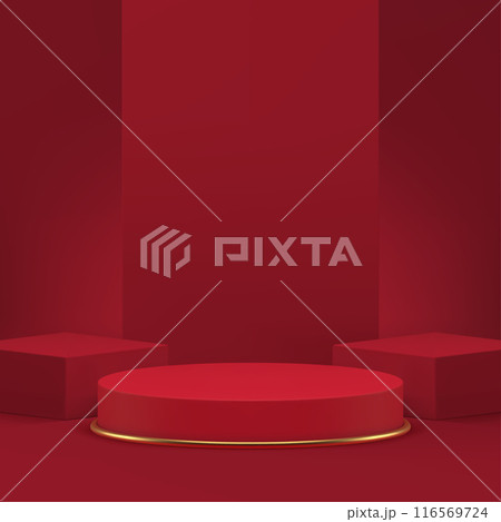 Red trendy 3d podium pedestal cylinder stand with wall background realistic vector illustration Red trendy 3d podium pedestal cylinder stand with wall background realistic vector illustration 116569724