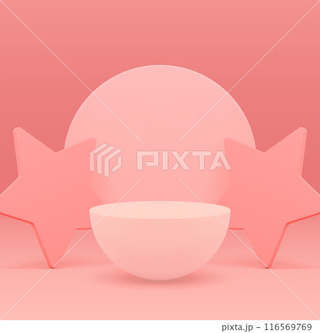 Pink trendy 3d podium pedestal with stars for product presentation realistic vector illustration Pink trendy 3d podium pedestal with stars for product presentation realistic vector illustration 116569769