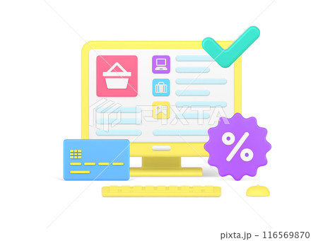Online shopping successful payment buying goods sale discount laptop monitor screen 3d icon vector Online shopping successful payment buying goods sale discount laptop monitor screen 3d icon vector 116569870