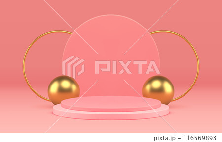Pink luxury 3d podium pedestal mock up for cosmetic beauty product show realistic vector 116569893