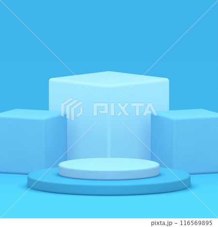 Blue 3d podium cylinder pedestal mock up for cosmetic product show realistic vector illustration Blue 3d podium cylinder pedestal mock up for cosmetic product show realistic vector illustration 116569895