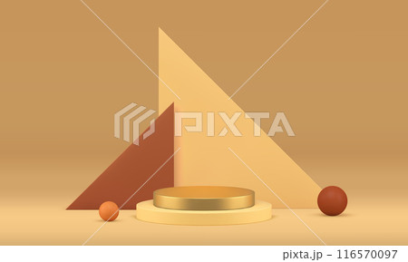 3d showroom geometric podium pedestal with beige wall for product presentation realistic vector 116570097