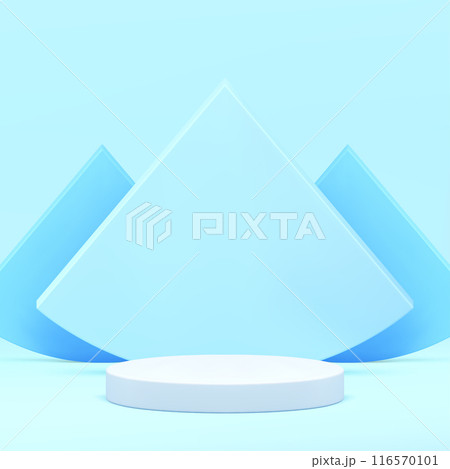 Blue pastel 3d podium pedestal white cylinder stand with geometric wall realistic vector Blue pastel 3d podium pedestal white cylinder stand with geometric wall realistic vector 116570101