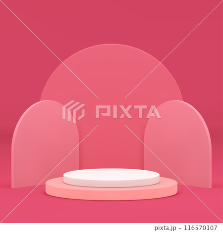 Pink 3d podium pedestal cylinder step stand and geometric wall empty showroom realistic vector Pink 3d podium pedestal cylinder step stand and geometric wall empty showroom realistic vector 116570107