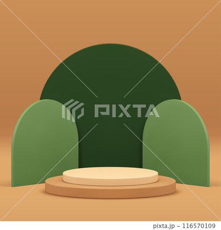 3d podium cylinder step pedestal green geometric wall display for product promo realistic vector 116570109