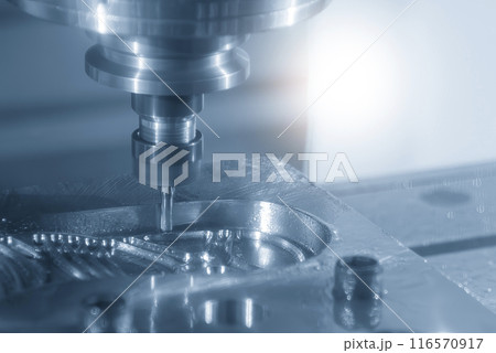 The CNC milling machine cutting  shoe mold part by solid ball end mill tool. 116570917