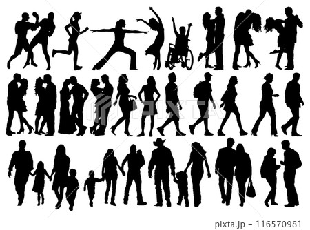 Silhouettes of men and women, children, a large set of silhouettes 116570981