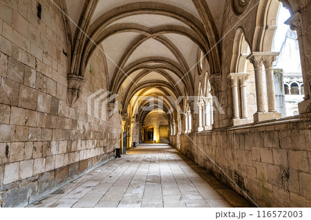 Interior of Alcobaca monastery, Mosteiro de Santa Maria de Alcobaca in Portugal. A Medieval Roman Catholic Monastery Interior of Alcobaca monastery, Mosteiro de Santa Maria de Alcobaca in Portugal. A Medieval Roman Catholic Monastery 116572003