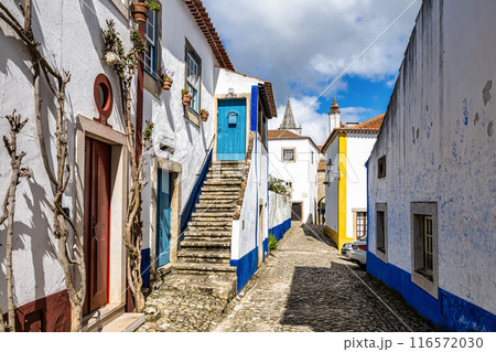 View of Obidos with renaissance Church of Saint Mary, Santa Maria at Obidos, Portugal View of Obidos with renaissance Church of Saint Mary, Santa Maria at Obidos, Portugal 116572030