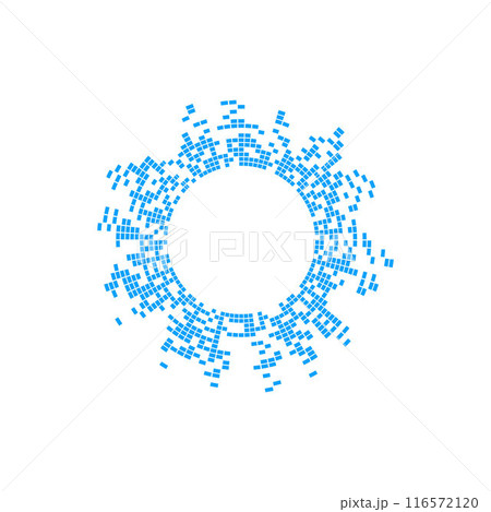 Radial blue sound wave, vector circle audio impulse pixels signal, circular music sound equalizer, voice volume frame Radial blue sound wave, vector circle audio impulse pixels signal, circular music sound equalizer, voice volume frame 116572120