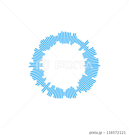 Circular vector illustration of blue radial wave frame on isolated background. 116572121