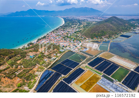 Aerial view of Hon Khoi Salt Fields, in Khanh Hoa, Vietnam Aerial view of Hon Khoi Salt Fields, in Khanh Hoa, Vietnam 116572192