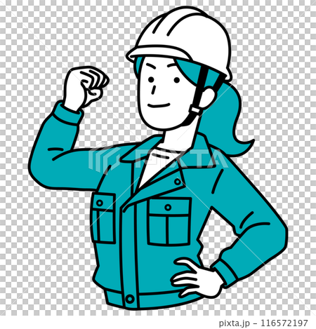 A woman in work clothes showing off her bicep 116572197