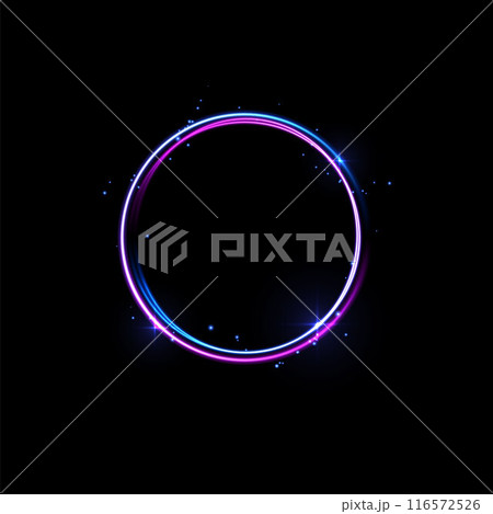 Neon glowing circle with particles, vector illustration on a black background. 116572526